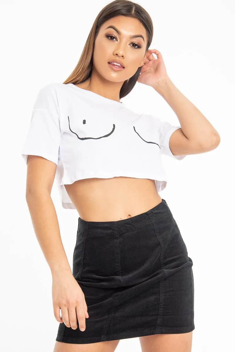 White Slogan Printed Crop Top - Daryn