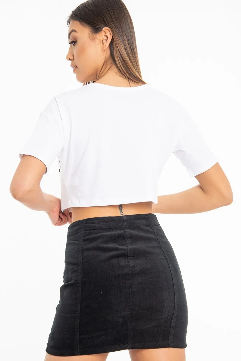 White Slogan Printed Crop Top - Daryn