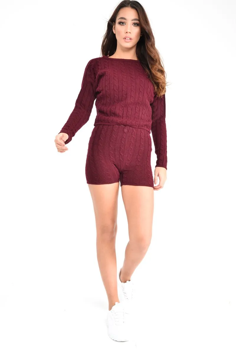 Wine Cable Knit Loungewear Set - Karlie