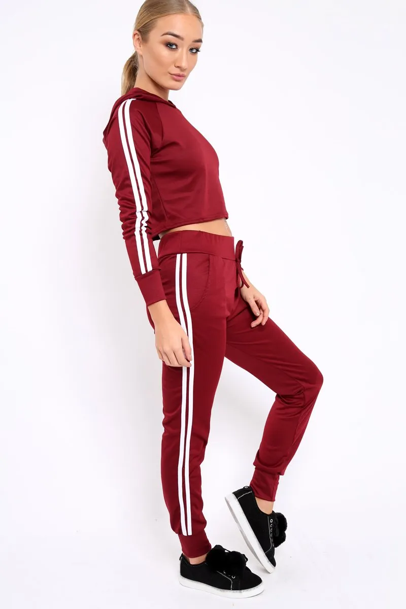 Wine Tracksuit with White Side Stripe - Kady