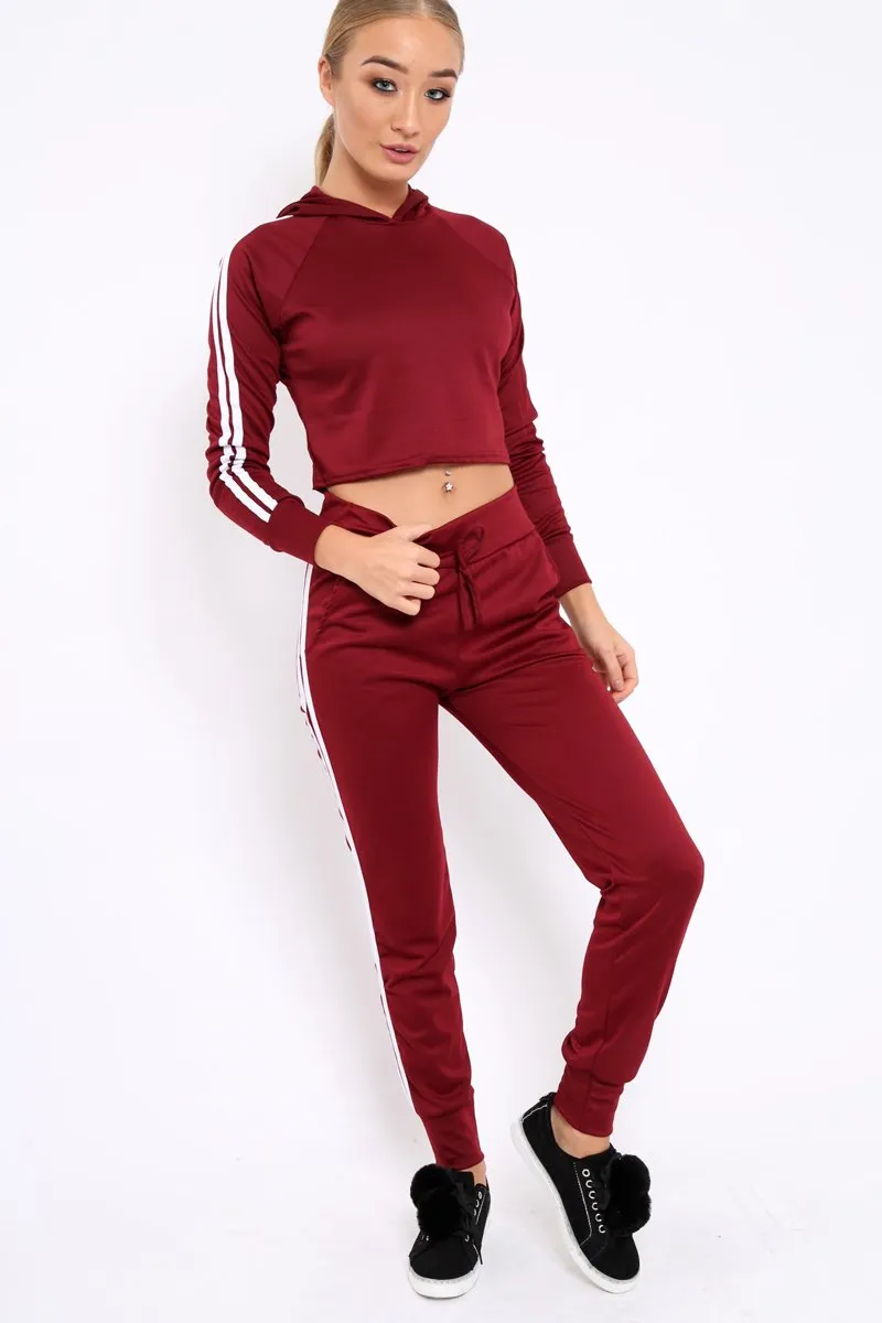 Wine Tracksuit with White Side Stripe - Kady