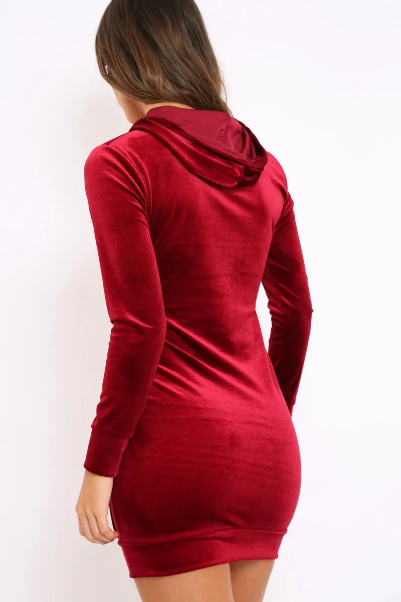 Wine Velvet Hooded Dress - Bethan