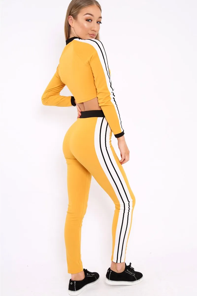 Yellow Zip Front Tracksuit with White Side Stripes - Kitty