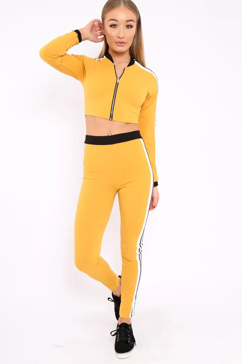 Yellow Zip Front Tracksuit with White Side Stripes - Kitty